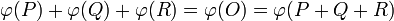 \varphi(P) + \varphi(Q)+ \varphi(R) = \varphi(O) = \varphi(P+Q+R)