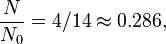  \frac{N}{ N_0} = 4/14 \approx 0.286,