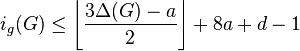 i_g(G) \le \left\lfloor \frac{3\Delta(G) - a}{2} \right\rfloor + 8a + d - 1