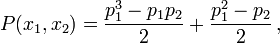 P(x_1,x_2) = \frac{p_1^3-p_1p_2}{2} + \frac{p_1^2-p_2}{2} \,,