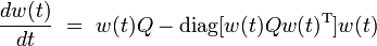 \,\frac{d w(t)}{d t} ~ = ~ w(t) Q - \mathrm{diag} [w(t) Q w(t)^{\mathrm{T}}] w(t)