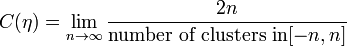  
C(\eta)=\lim_{n\rightarrow\infty}\frac{2n}{\text{number of clusters in} [-n,n]}
 