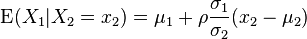 \operatorname{E}(X_1 | X_2=x_2) = \mu_1 + \rho \frac{\sigma_1}{\sigma_2}(x_2 - \mu_2)