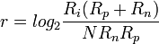 r = log_{2} \dfrac{R_{i}(R_{p} + R_{n})}{N R_{n}R_{p}}