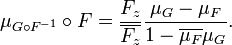 \displaystyle{\mu_{G\circ F^{-1}}\circ F={F_z\over \overline{F_z}} {\mu_G-\mu_F\over 1 -\overline{\mu_F}\mu_G}.}