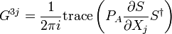 G^{3j}=\frac{1}{2\pi i}\mathrm{trace} \left(P_A\frac{\partial S}{\partial X_j} S^\dagger \right)