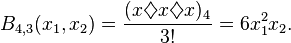  B_{4,3}(x_1,x_2) = \frac{ ( x \diamondsuit x \diamondsuit x)_4 }{3!} = 6 x_1^2 x_2. 