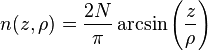 n(z,\rho)=\frac{2N}{\pi}\arcsin\left(\frac{z}{\rho}\right)