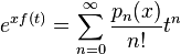 e^{xf(t)}=\sum_{n=0}^\infty \frac{p_n(x)}{n!} t^n