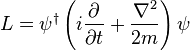 
L = \psi^\dagger \left(i {\partial \over \partial t} + {\nabla^2 \over 2m} \right)\psi
\,