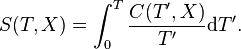 S(T,X) = \int_0^T \frac {C(T^\prime,X)}{T^\prime}\mathrm{d}T^\prime.