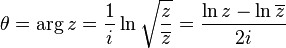 \theta = \arg z = \dfrac{1}{i}\ln \sqrt{\frac{z}{\overline z}} = \dfrac{\ln z - \ln \overline z}{2i}