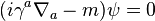 (i \gamma^a \nabla_a - m) \psi = 0