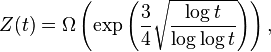 Z(t) = \Omega\left(
\exp\left(\frac{3}{4}\sqrt{\frac{\log t}{\log \log t}}\right)
\right),