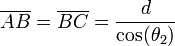 \overline{AB} = \overline{BC} = \frac{d}{\cos(\theta_2)}