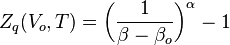  Z_q(V_o,T)=\bigg(\frac{1}{\beta - \beta _o }\bigg)^{\alpha}-1 