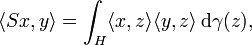 \langle Sx, y \rangle = \int_{H} \langle x, z \rangle \langle y, z \rangle \, \mathrm{d} \gamma(z),