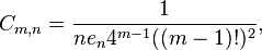 C_{m,n} =\frac{1}{n e_n 4^{m-1} ((m-1)!)^2},