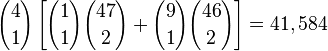 {4 \choose 1}\left[{1 \choose 1}{47 \choose 2} + {9 \choose 1}{46 \choose 2}\right] = 41,584