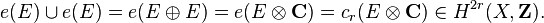 e(E) \cup e(E) = e(E \oplus E) = e(E \otimes \mathbf{C}) = c_r(E \otimes \mathbf{C}) \in H^{2r}(X, \mathbf{Z}).