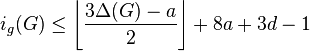 i_g(G) \le \left\lfloor \frac{3\Delta(G) - a}{2} \right\rfloor + 8a + 3d - 1