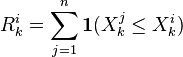 R_k^i=\sum_{j=1}^n \mathbf{1}(X_k^j\leq X_k^i)