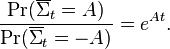  \frac{\Pr(\overline{\Sigma}_{t}=A)}{\Pr(\overline{\Sigma}_{t}=-A)}=e^{At}.