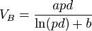 V_B=\frac{apd}{\ln(pd) + b}