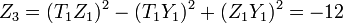  Z_3  = (T_1Z_1)^2 - (T_1Y_1)^2 + (Z_1Y_1)^2 = -12