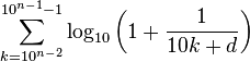  \sum_{ k = 10^{ n - 2 } }^{ 10^{ n - 1 } - 1 } \log_{ 10 } \left( 1 + \frac{ 1 }{ 10k + d } \right )