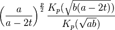 \left(\frac{a}{a-2t}\right)^{\frac{p}{2}}\frac{K_p(\sqrt{b(a-2t)})}{K_p(\sqrt{ab})}