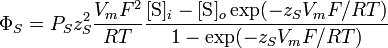 \Phi_{S} = P_{S}z_{S}^2\frac{V_{m}F^{2}}{RT}\frac{[\mbox{S}]_{i} - [\mbox{S}]_{o}\exp(-z_{S}V_{m}F/RT)}{1 - \exp(-z_{S}V_{m}F/RT)} 