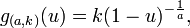 g_{(a,k)}(u)=k (1-u)^{-\frac{1}{a}},