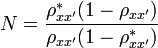 N=\frac{{\rho}^*_{xx'}(1-{\rho}_{xx'})}
{{\rho}_{xx'}(1-{\rho}^*_{xx'})}
