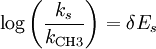 \log \left (\frac {k_s}{k_{\text{CH3}}}\right ) = \delta E_s