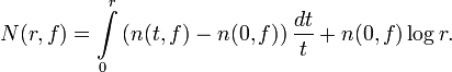   N(r,f) = \int\limits_0^r\left( n(t,f) - n(0,f) \right)\dfrac{dt}{t} + n(0,f)\log r.\,
