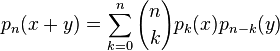 p_n(x+y)=\sum_{k=0}^n {n \choose k} p_k(x) p_{n-k}(y)