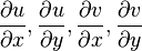 \frac{\partial u}{\partial x},\frac{\partial u}{\partial y},\frac{\partial v}{\partial x},\frac{\partial v}{\partial y}