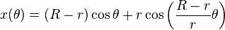 x (\theta) = (R - r) \cos \theta + r \cos \left( \frac{R - r}{r} \theta \right)