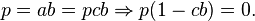 p=ab=pcb \Rightarrow p(1-cb)=0.