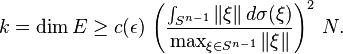 k = \dim E \geq c(\epsilon) \, \left(\frac{\int_{S^{n-1}} \| \xi \| \, d\sigma(\xi)}{\max_{\xi \in S^{n-1}} \| \xi \|}\right)^2 \, N.  