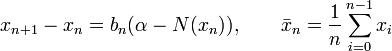  x_{n+1} - x_n = b_n(\alpha - N(x_n)), \qquad \bar{x}_n = \frac{1}{n} \sum^{n-1}_{i=0} x_i 