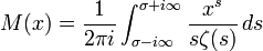 M(x) = \frac{1}{2 \pi i} \int_{\sigma-i\infty}^{\sigma+i\infty} \frac{x^s}{s \zeta(s)}\, ds