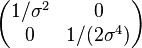 \begin{pmatrix}1/\sigma^2&0\\0&1/(2\sigma^4)\end{pmatrix}