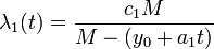 \lambda_1 (t) = \frac{c_1 M}{M - (y_0 + a_1 t)}