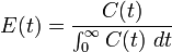 E(t) = \frac{C(t)}{\int_0^\infty C(t)\ dt}