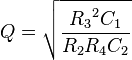 Q=\sqrt{\frac{{R_3}^2 C_1}{R_2 R_4 C_2}}