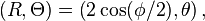 (R, \Theta) = \left(2 \cos(\phi / 2), \theta\right),