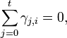 \ \sum_{j=0}^t \gamma_{j,i} = 0,