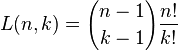 L(n,k) = {n-1 \choose k-1} \frac{n!}{k!}